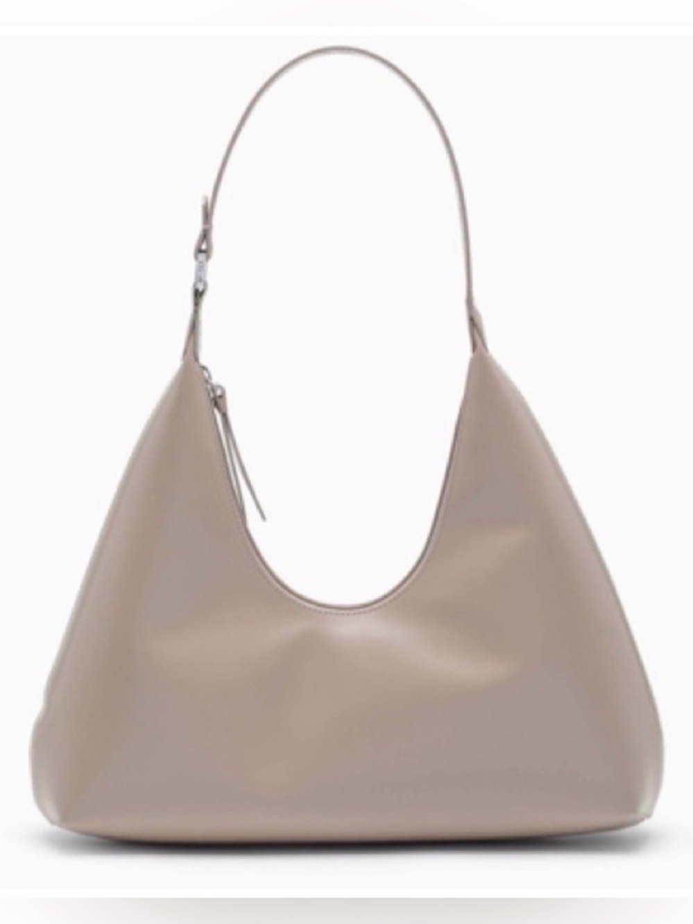BY FAR Amber semi-patent leather crescent shoulder bag beige